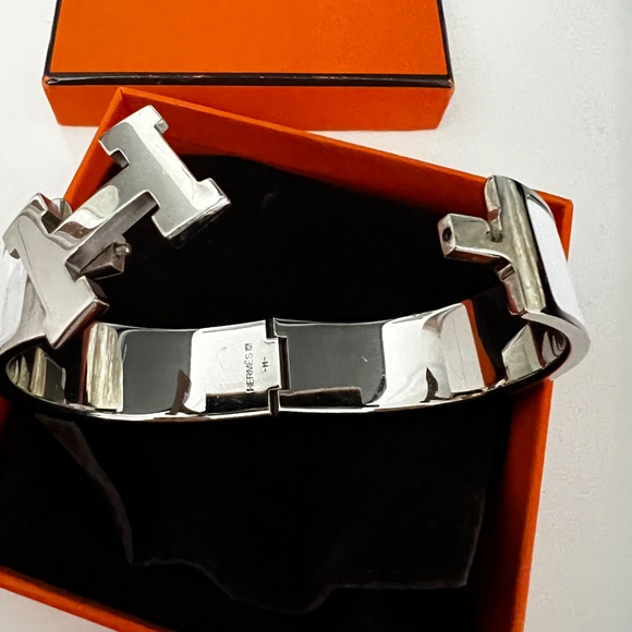 Hermes white enamel clic clac bracelet large size - Picture 4 of 6